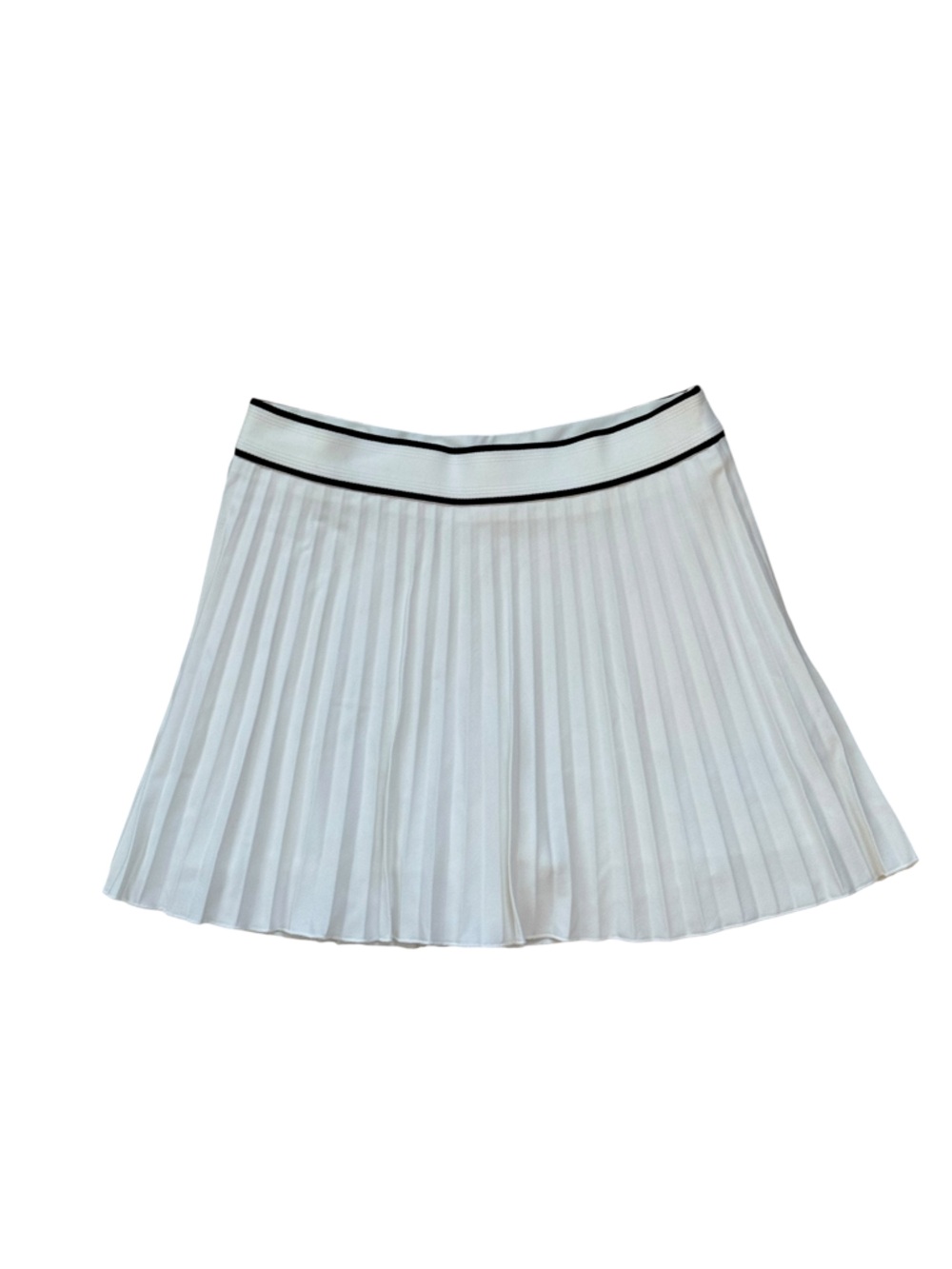 Zara White Pleated Mini Skirt with Black Waistband